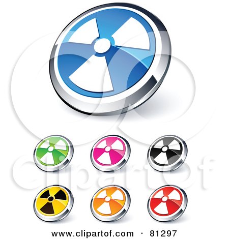 Royalty-Free (RF) Clipart Illustration of a Digital Collage Of Shiny Colored And Chrome Radiation Website Buttons by beboy