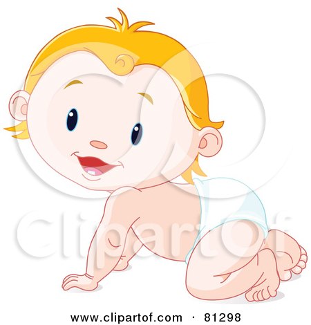 Royalty-Free (RF) Clipart Illustration of a Cute Caucasian Blond Baby Crawling In A Diaper by Pushkin