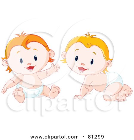 Royalty-Free (RF) Clipart Illustration of a Digital Collage Of Blond And Strawberry Blond Babies In Diapers by Pushkin