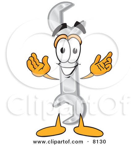 Clipart Picture of a Wrench Mascot Cartoon Character With Welcoming Open Arms by Mascot Junction