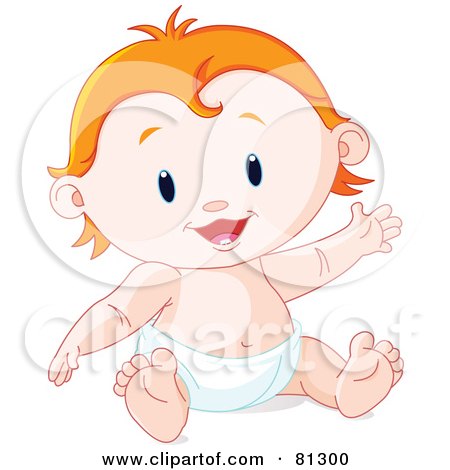 Royalty-Free (RF) Clipart Illustration of a Happy Strawberry Blond Baby Sitting In A Diaper by Pushkin