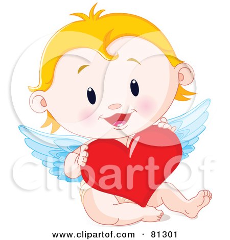 Blond Baby Cupid Holding A Red Heart Posters, Art Prints