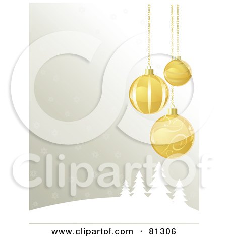 Royalty-Free (RF) Clipart Illustration of a Winter Christmas Background With Golden Ornaments Over Evergreens by Pushkin