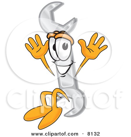 Clipart Picture of a Wrench Mascot Cartoon Character Jumping by Mascot Junction