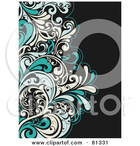 Royalty-Free (RF) Clipart Illustration of a Background Of Blue And White Leafy Scroll Designs by OnFocusMedia