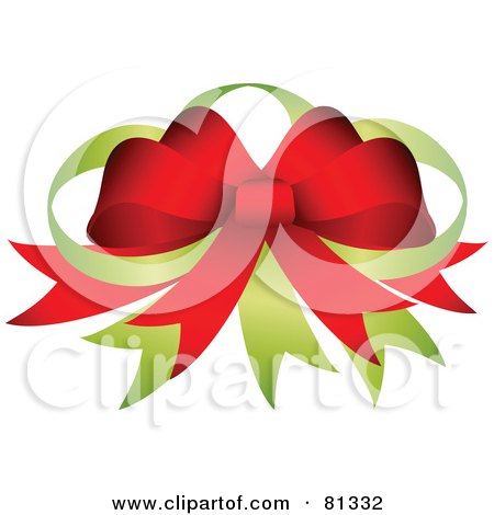 Royalty-Free (RF) Clipart Illustration of a Decorative Green And Red Bow Made Of Ribbon by OnFocusMedia