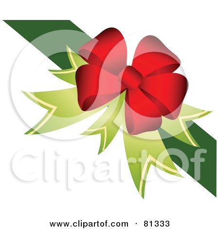 Royalty-Free (RF) Clipart Illustration of a Red And Green Christmas Bow On Green Ribbon by OnFocusMedia