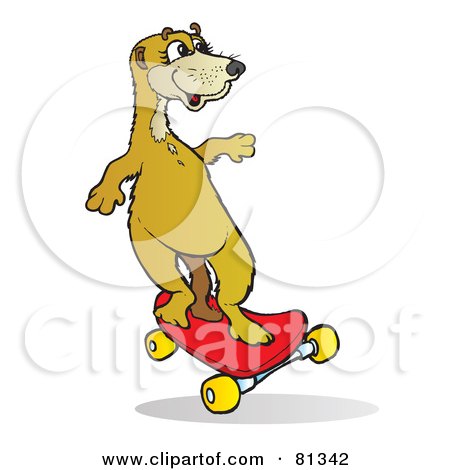 Royalty-Free (RF) Clipart Illustration of a Meerkat Riding A Red Skateboard by Snowy