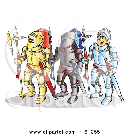 Royalty-Free (RF) Clipart Illustration of Three Knights In Different Armor by Snowy