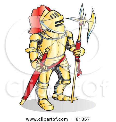 Royalty-Free (RF) Clipart Illustration of a Knight Standing In Gold Armor by Snowy