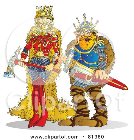 Royalty-Free (RF) Clipart Illustration of a Tough Queen And King Holding Swords by Snowy