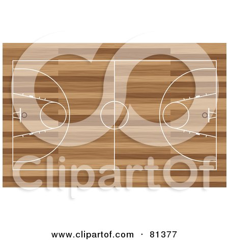 Royalty-Free (RF) Clipart Illustration of a Basketball Court Aerial On Wood by michaeltravers