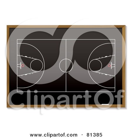 Royalty-Free (RF) Clipart Illustration of a Basketball Court Sketch On A Blackboard by michaeltravers