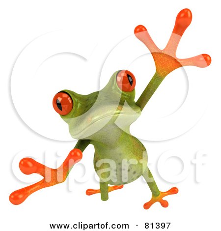 3d Green Tree Frog Taking A Big Leap Forward Posters, Art Prints