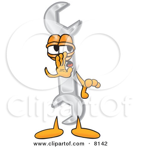 Clipart Picture of a Wrench Mascot Cartoon Character Whispering and Gossiping by Mascot Junction