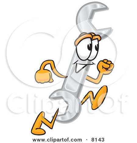 Clipart Picture of a Wrench Mascot Cartoon Character Running by Mascot Junction