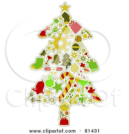 Royalty-Free (RF) Clipart Illustration of a Collage Of Christmas Items Forming A Tree by BNP Design Studio