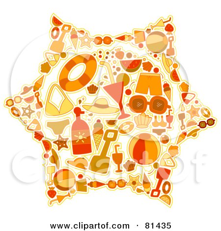 Royalty-Free (RF) Clipart Illustration of a Collage Of Summer Items Forming A Sun by BNP Design Studio