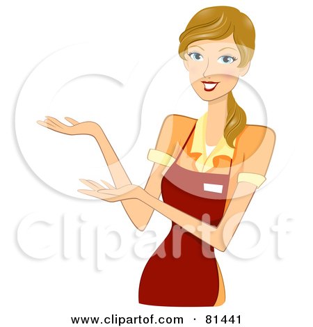 Royalty-Free (RF) Clip Art Illustration of a Caucasian Woman In An Apron, Presenting An Invisible Item by BNP Design Studio