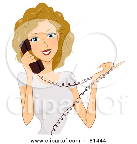 Royalty-Free (RF) Clipart Illustration of a Dirty Blond Woman Talking On The Phone And Twirling The Cable In Her Fingers by BNP Design Studio