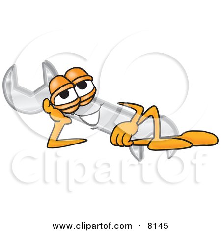 Clipart Picture of a Wrench Mascot Cartoon Character Resting His Head on His Hand by Mascot Junction