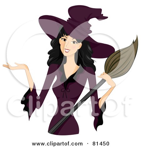 Royalty-Free (RF) Clipart Illustration of a Pretty Black Haired Woman In A Purple Witch Costume by BNP Design Studio