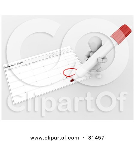 Royalty-Free (RF) Clipart Illustration of a 3d White Character Circling A Day On A December Calendar by KJ Pargeter