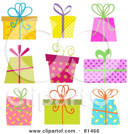 Royalty-Free (RF) Clipart Illustration of a Digital Collage Of Colorful Retro Christmas Gifts With Ribbons And Bows by KJ Pargeter
