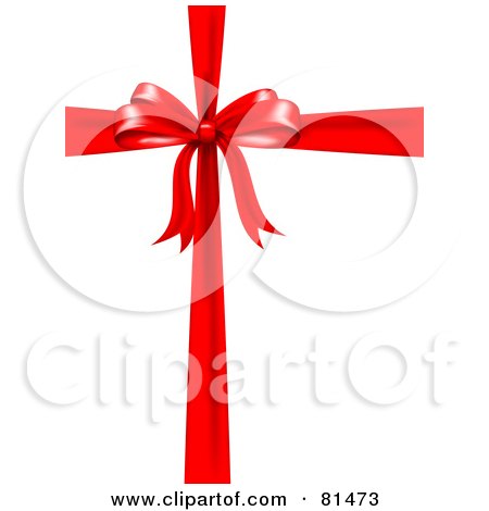 Royalty-Free (RF) Clipart Illustration of a White Present Wrapped With Red Ribbons And A Bow by KJ Pargeter