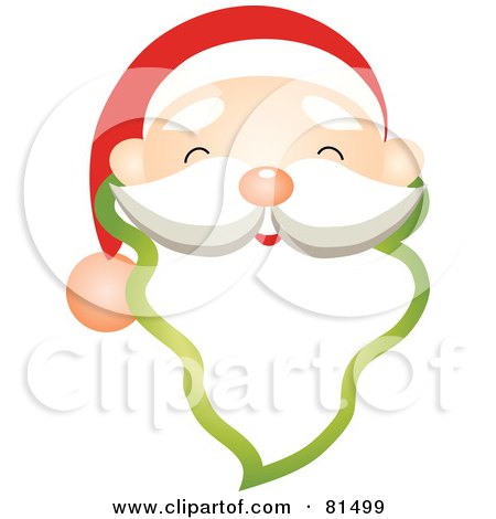 Royalty-Free (RF) Clipart Illustration of a Jolly Santa Face With A Green Outline Beard by OnFocusMedia