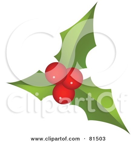 Royalty-Free (RF) Clipart Illustration of Three Round Red Holly Berries And Leaves by OnFocusMedia