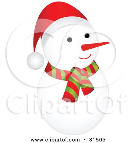 Royalty-Free (RF) Clipart Illustration of a Cute Rounded Snowman Wearing A Scarf And Santa Hat by OnFocusMedia