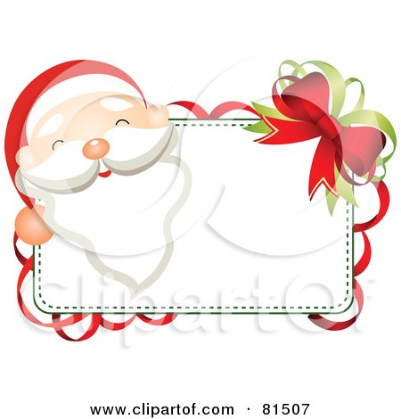 Royalty-Free (RF) Clipart Illustration of a Jolly Santa Face Looking Over A Blank Sign by OnFocusMedia