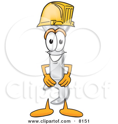Clipart Picture of a Wrench Mascot Cartoon Character Wearing a Helmet by Mascot Junction