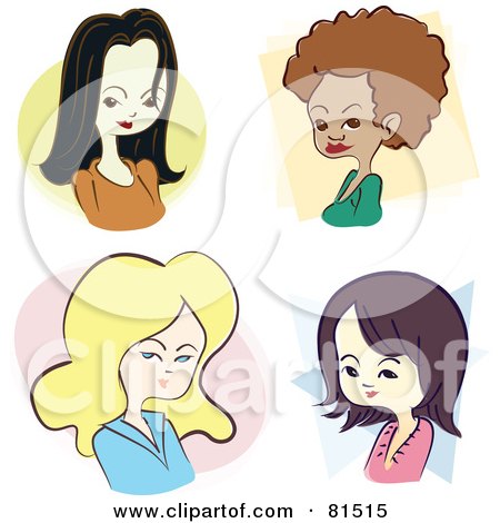 Royalty-Free (RF) Clipart Illustration of a Digital Collage Of Brunette, African American, Blond And Japanese Women by PlatyPlus Art