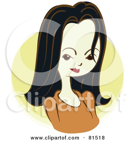 Royalty-Free (RF) Clipart Illustration of a Brunette Woman In A Brown Shirt, Over A Yellow Circle by PlatyPlus Art