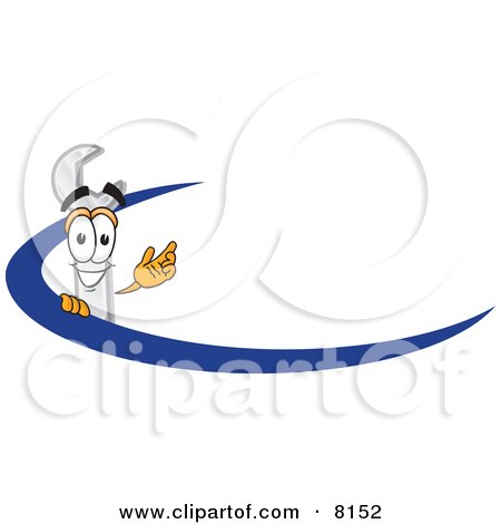 Clipart Picture of a Wrench Mascot Cartoon Character Logo With a Blue Dash by Mascot Junction