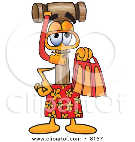 Clipart Picture of a Mallet Mascot Cartoon Character in Orange and Red Snorkel Gear by Mascot Junction