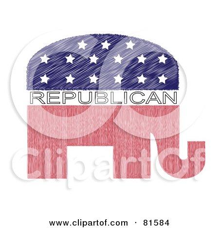 Royalty-Free (RF) Clipart Illustration of a Red White And Blue Republican Elephant - Version 5 by Pams Clipart