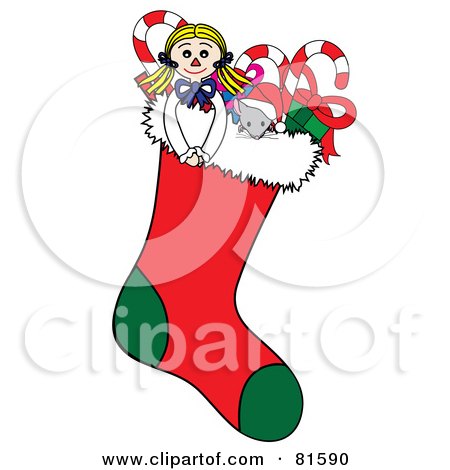 Royalty-Free (RF) Clipart Illustration of a Red And Green Stuffed Christmas Stocking by Pams Clipart