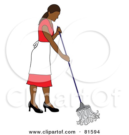Royalty-Free (RF) Clipart Illustration of a Cleaning Hispanic Woman In A Red Dress, Mopping A Floor by Pams Clipart
