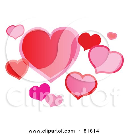 Royalty-Free (RF) Clipart Illustration of a Floating Pink And Red Heart Cluster by Snowy