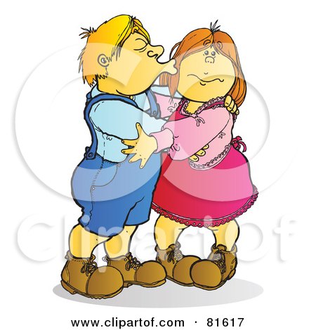 Royalty-Free (RF) Clipart Illustration of a Little Boy Kissing His Girlfriend On The Cheek by Snowy