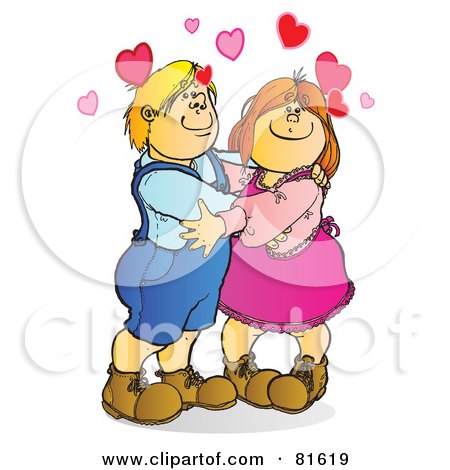 Royalty-Free (RF) Clipart Illustration of a Blond Boy And His Girlfriend Embracing by Snowy