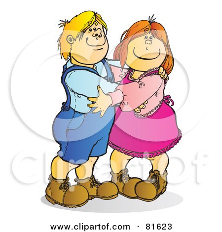 Royalty-Free (RF) Clipart Illustration of a Little Boy And His Girlfriend Embracing by Snowy