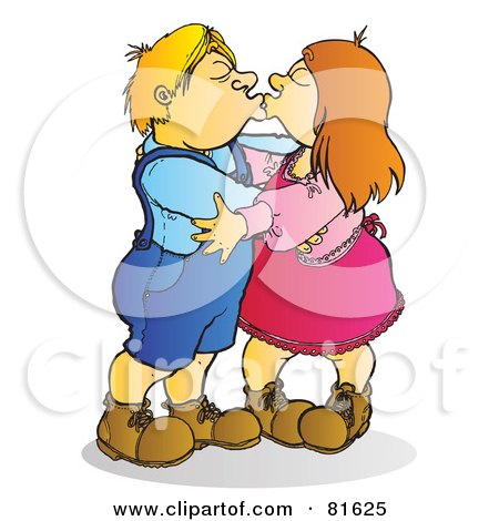Royalty-Free (RF) Clipart Illustration of a Little Boy And Girl Kissing by Snowy