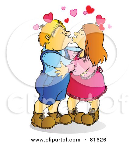 Royalty-Free (RF) Clipart Illustration of a Blond Boy Kissing A Girl by Snowy