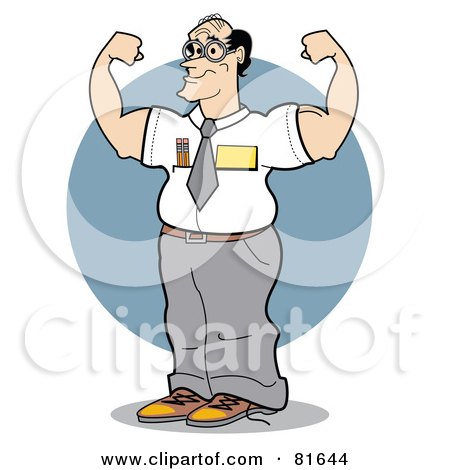 Royalty-Free (RF) Clipart Illustration of a Muscular Businessman Flexing His Biceps by Andy Nortnik