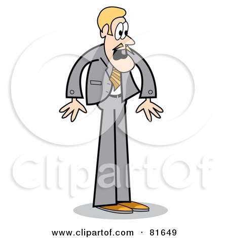 Royalty-Free (RF) Clipart Illustration of a Surprised Blond Business Guy In A Gray Suit by Andy Nortnik
