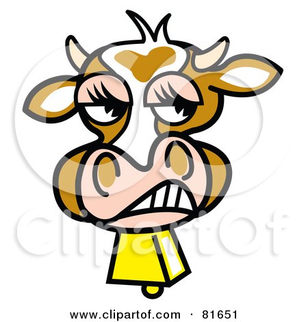 Royalty-Free (RF) Clipart Illustration of a Snarling Brown Cow Face With A Bell by Andy Nortnik